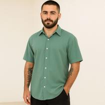 Camisa Social Masculina De Botão Manga Curta Verde Claro Viscose Camisa Social Masculina De Botão Manga Curta Verde Claro Viscose