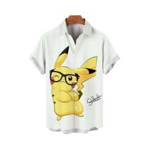 Camisa Social Masculina De Grandes Dimensões Pikachu Pokémon HD Com Estampa Social Fofa Y2k Harajuku