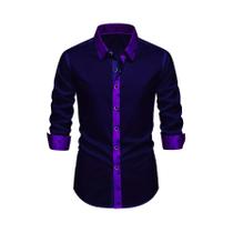 Camisa Social Masculina De Manga Longa Com Patchwork, Elástica, Para Todas as Estações, Estilo High Camisa Social Masculina De Manga Longa Com Patchwork, Elástica, Para Todas as Estações, Estilo High
