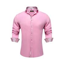 Camisa Social Masculina De Manga Longa Preta Com Estampa Paisley Vermelha E Gola Button-down