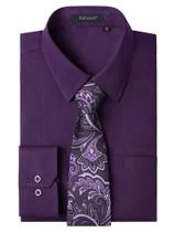 Camisa social masculina Enlision, roxa, manga comprida e conjunto de gravata de algodão Camisa social masculina Enlision, roxa, manga comprida e conjunto de gravata de algodão