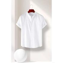 Camisa Social Masculina Gola Padre de Luxo Com Manga Curta Slim Fit Linho e Viscose Tecido Premium Camisa Social Masculina Gola Padre de Luxo Com Manga Curta Slim Fit Linho e Viscose Tecido Premium