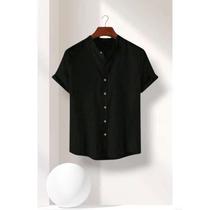 Camisa Social Masculina Gola Padre de Luxo Com Manga Curta Slim Fit Linho e Viscose Tecido Premium Camisa Social Masculina Gola Padre de Luxo Com Manga Curta Slim Fit Linho e Viscose Tecido Premium