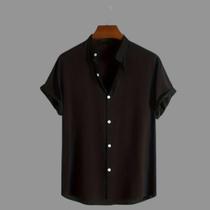 Camisa Social Masculina Gola Padre de Luxo Com Manga Curta Slim Fit Linho e Viscose Tecido Premium - Volgue