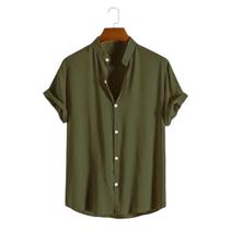 Camisa Social Masculina Gola Padre Manga Curta Aspecto Linho