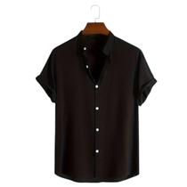 Camisa Social Masculina Gola Padre Manga Curta Aspecto Linho