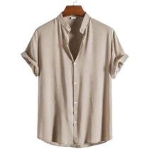 Camisa Social Masculina Gola Padre Manga Curta Aspecto Linho