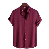 Camisa Social Masculina Gola Padre Manga Curta Aspecto Linho