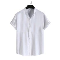 Camisa Social Masculina Gola Padre Manga Curta Aspecto Linho Camisa Social Masculina Gola Padre Manga Curta Aspecto Linho
