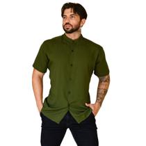 Camisa Social Masculina Gola Padre Manga Curta Slim Fit