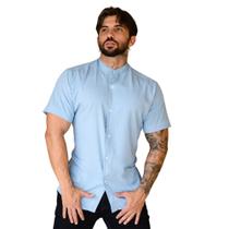 Camisa Social Masculina Gola Padre Manga Curta Slim Fit