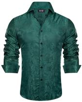 Camisa social masculina Hi-Tie, manga comprida, ajuste regular, seda verde