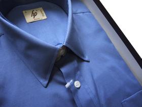 Camisa Social Masculina Humberto Pascuini Manga Curta Tradicional Algodão/Poliéster com Bolso Cor Azul Cobalto