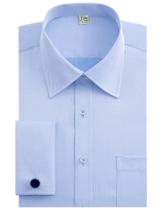 Camisa social masculina J.VER, punho francês, ajuste regular, azul e abotoaduras
