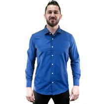 Camisa Social Masculina Lisa Manga Longa Camisaria Colombo Azul Marinho