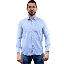 Camisa Social Masculina Listrada Manga Longa Camisaria Colombo Azul Majorel
