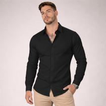 Camisa Social Masculina Manga Comprida Slim Fit Microelasticidade