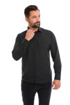 Camisa social masculina manga cumprida facil lisa preta