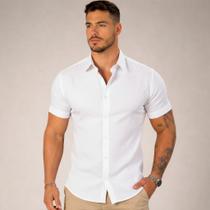 Camisa Social Masculina Manga Curta Aspecto Linho