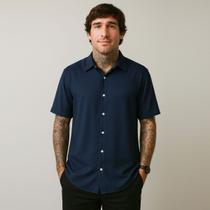 Camisa Social Masculina Manga Curta De Botão Azul Marinho Viscose Camisa Social Masculina Manga Curta De Botão Azul Marinho Viscose