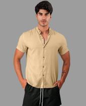 Camisa Social Masculina Manga Curta de Viscose Gola Padre Camisa Social Masculina Manga Curta de Viscose Gola Padre