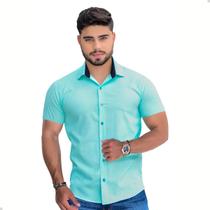 Camisa Social Masculina Manga Curta Slim Fit Verde