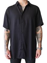 Camisa Social Masculina Manga Curta Viscose Preta