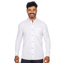 Camisa Social Masculina Manga Longa Básica Lisa Com Bolso