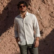 Camisa Social Masculina Manga Longa Comfort Tipo Linho