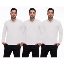 Camisa Social Masculina Manga Longa Lisa Botões Kit 3 Branco/Preto GG