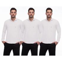 Camisa Social Masculina Manga Longa Lisa Botões Kit 3 Branco/Preto M