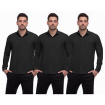 Camisa Social Masculina Manga Longa Lisa Punhos Kit 3 Preto/Vermelho M