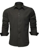 Camisa Social Masculina Manga Longa Lisa Slim