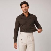 Camisa Social Masculina Manga Longa Sem Bolso Não Amassa Lisa Slim Elegante Slim Fit Para Trabalho