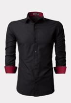 Camisa Social Masculina Manga Longa Slim Botões Duplo