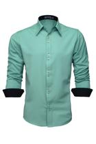 Camisa Social Masculina Manga Longa Slim Botões Duplo Verde Água