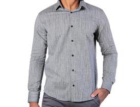 Camisa social masculina manga longa slim fit flame cinza