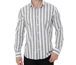 Camisa social masculina manga longa slim fit flame listrada branca preta