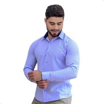 Camisa Social Masculina Manga Longa Slim Fit Lilas - MirehLider