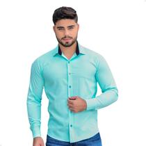 Camisa Social Masculina Manga Longa Slim Fit Verde