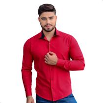 Camisa Social Masculina Manga Longa Slim Fit Vermelho - MirehLider