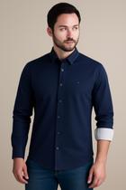 Camisa Social Masculina Manga Longa Slim Marinho XGG