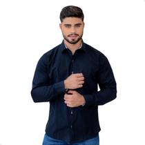 Camisa Social Masculina Manga Longa Tricoline Slim Fit Preto