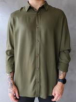 Camisa Social Masculina Manga Longa Verde Militar Viscose - Upclow