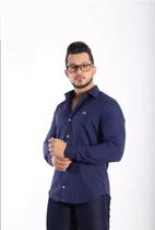 Camisa Social Masculina ML Slim Fit Azul Marinho - Jones Alves