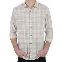Camisa Social Masculina Ogochi ML Xadrez Slim Bege - 0015 Camisa Social Masculina Ogochi ML Xadrez Slim Bege - 0015