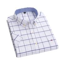 Camisa Social Masculina Oxford 100% Algodão - Manga Curta, Xadrez, com Bolso (P-7XL)