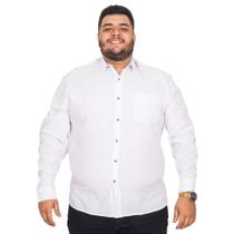 Camisa Social Masculina Plus Size Bolso Bordado Manga Longa