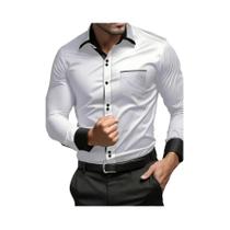 Camisa Social Masculina Preta De Manga Longa Clássica Com Patchwork FGKKS Camisa Masculina Elástica Camisa Social Masculina Preta De Manga Longa Clássica Com Patchwork FGKKS Camisa Masculina Elástica