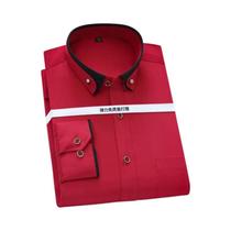 Camisa Social Masculina Rosa Antirrugas Com Botões De Diamante, Manga Longa, Gola Contrastante,